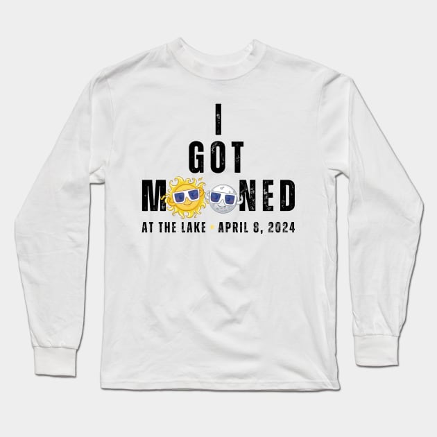 Funny I Got Mooned At The Lake Total Solar Eclipse April 8, 2024 Long Sleeve T-Shirt by Little Duck Designs
